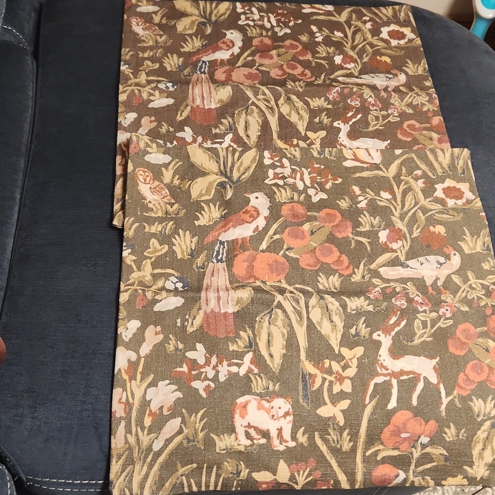 Pair Of West Elm Olive Green  Animal Birds Print Decorative Pillow Cover 20"x20"